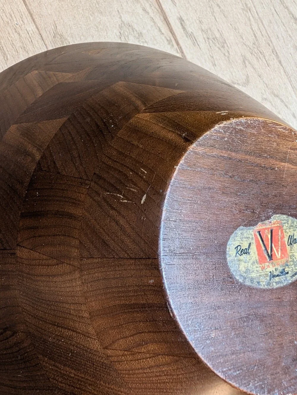 vintage mid century modern VERMILLION walnut bowl mcm